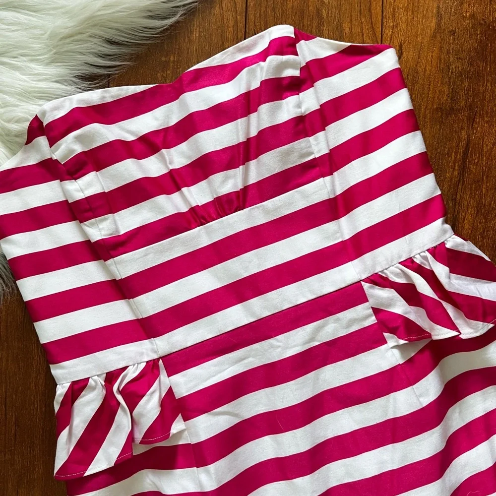 Lilly Pulitzer Maybell Azalea Pink Swizzle Stripe Peplum Strapless Dress-Size 6 - Picture 12 of 14